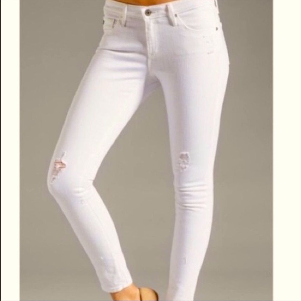 AG Jeans The Legging Ankle Super Skinny White Distressed